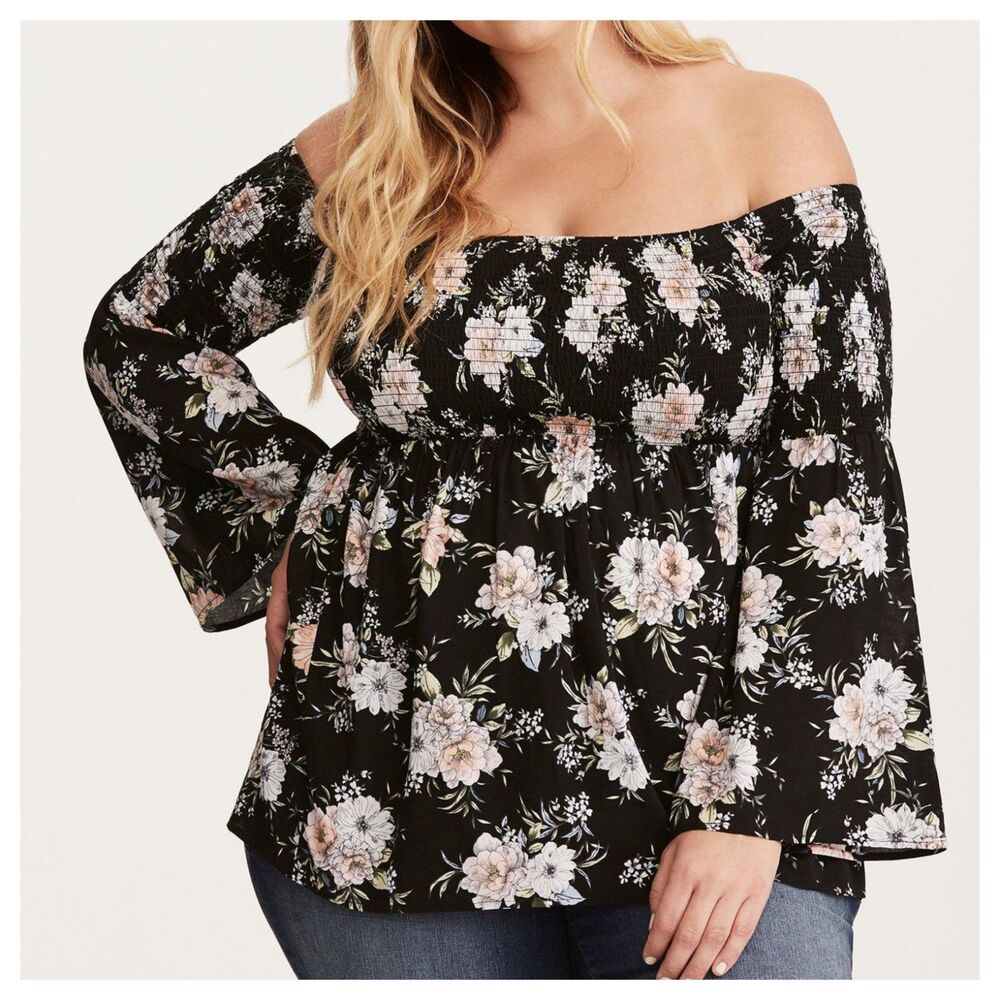 Torrid Challis Smocked Off-Shoulder Blouse